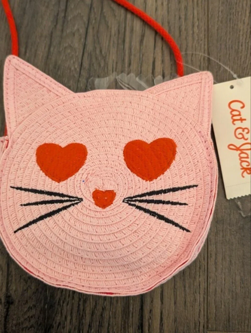 3/$16 Cat & Jack Kids Pink Cat Crossbody Bag with Red Heart Details